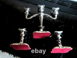 GreatOld Pair Regency Style Silver Plate Candlesticks & Triple Branch Candelabra