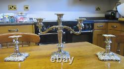 GreatOld Pair Regency Style Silver Plate Candlesticks & Triple Branch Candelabra