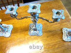 GreatOld Pair Regency Style Silver Plate Candlesticks & Triple Branch Candelabra