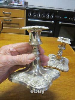 GreatOld Pair Regency Style Silver Plate Candlesticks & Triple Branch Candelabra