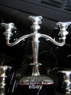 GreatOld Pair Regency Style Silver Plate Candlesticks & Triple Branch Candelabra