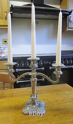 GreatOld Pair Regency Style Silver Plate Candlesticks & Triple Branch Candelabra