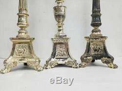 Great Silver Plated Set Religious Altar Church Candlesticks Candelabra Crucifix