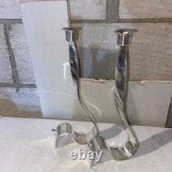 Guido Niest Modernist Cobra Candle Sticks Pair Silver Plate Rare Italy