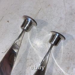 Guido Niest Modernist Cobra Candle Sticks Pair Silver Plate Rare Italy