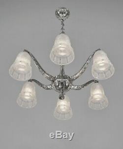 HETTIER & VINCENT 1930 french art deco chandelier in nickel plated bronze