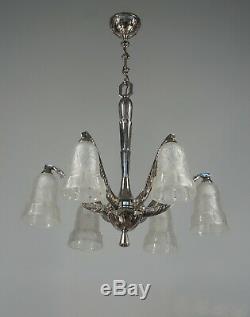 HETTIER & VINCENT 1930 french art deco chandelier in nickel plated bronze