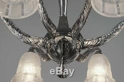 HETTIER & VINCENT 1930 french art deco chandelier in nickel plated bronze