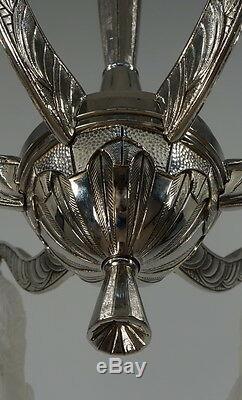 HETTIER & VINCENT 1930 french art deco chandelier in nickel plated bronze