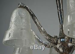 HETTIER & VINCENT 1930 french art deco chandelier in nickel plated bronze