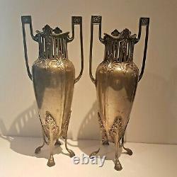 HUGE WMF Art Nouveau ORIGINAL Silver Plated Flower Vases (PAIR)