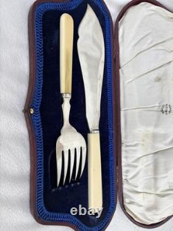 Hallmarked Antique Silver Serving Set, Glasgow 1919, 260g, Original Fitted Case