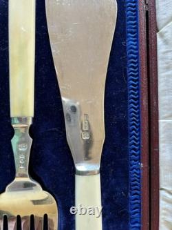 Hallmarked Antique Silver Serving Set, Glasgow 1919, 260g, Original Fitted Case