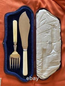 Hallmarked Antique Silver Serving Set, Glasgow 1919, 260g, Original Fitted Case
