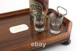 Handsome Antique English Oak Tray With Silver Plate. Cocktail Drinks Bar Tray