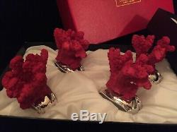 Hans Turnwald Red Coral Figure Napkin Rings In Original Boxes Silver Plated