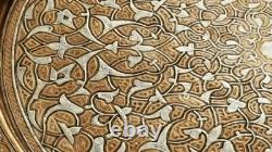 Heavy 2.840kg Islamic Art Handmade Engraved Real Silver Inlaid 45cm Copper Tray