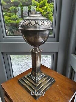 Heavy Original victorian Hinks and Co Silver plated brass oil lamp font and base