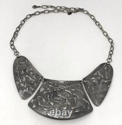 Hobé Brutalist Chest Plate Necklace Silvertone