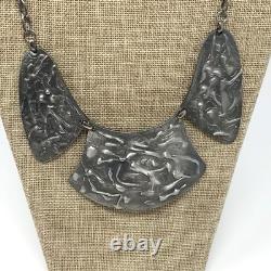 Hobé Brutalist Chest Plate Necklace Silvertone