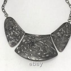 Hobé Brutalist Chest Plate Necklace Silvertone