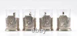 Hommet Four Supports + Russian Tea Glasses Silver Plated Crystal