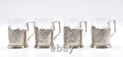Hommet Four Supports + Russian Tea Glasses Silver Plated Crystal