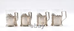 Hommet Four Supports + Russian Tea Glasses Silver Plated Crystal