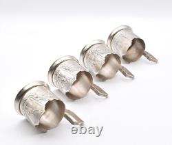 Hommet Four Supports + Russian Tea Glasses Silver Plated Crystal