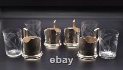 Hommet Four Supports + Russian Tea Glasses Silver Plated Crystal