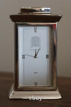 House Of Lords Carriage Clock Polished Silver Plate White & Grey Vintage Classic