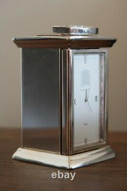 House Of Lords Carriage Clock Polished Silver Plate White & Grey Vintage Classic