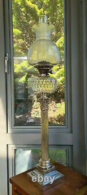Huge 36.5 Inches 93cm Silver Plated Hinks Messenger Cut Glass Oil Lamp Banquet