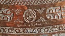 Huge 38 Antique Persian Ghalamzani Silvered Copper Tray Wall Hanging Signed