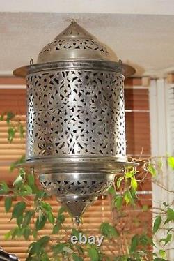 Huge Stunning Silver Plated Large Middle Eastern Moorish Lantern Lamp