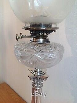 Huge Victorian Corinthian Column Silver Plated Oil Lamp