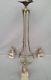 Huge antique french Art Nouveau ceiling lamp 1920's silver plated brass glass