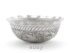 Indian Kashmir Chinar Buen Leaf Silver Plated Repousse Bowl Antique c1880