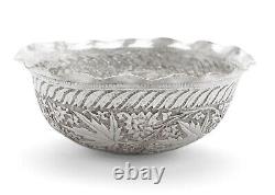 Indian Kashmir Chinar Buen Leaf Silver Plated Repousse Bowl Antique c1880