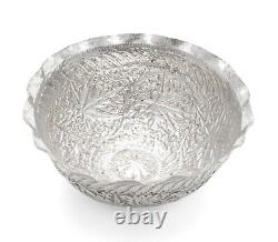 Indian Kashmir Chinar Buen Leaf Silver Plated Repousse Bowl Antique c1880