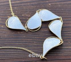 Ivar T. Holth Gold Plated Sterling Silver White Guilloche Enamel Necklace Norway