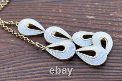 Ivar T. Holth Gold Plated Sterling Silver White Guilloche Enamel Necklace Norway