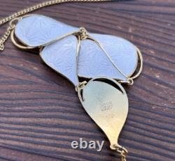 Ivar T. Holth Gold Plated Sterling Silver White Guilloche Enamel Necklace Norway