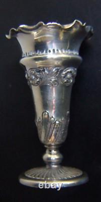 JAMES DIXON & SONS SILVER PLATE REPOUSSE EPBM SMALL ANTIQUE VASE C1900's