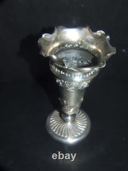 JAMES DIXON & SONS SILVER PLATE REPOUSSE EPBM SMALL ANTIQUE VASE C1900's