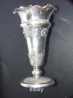 JAMES DIXON & SONS SILVER PLATE REPOUSSE EPBM SMALL ANTIQUE VASE C1900's