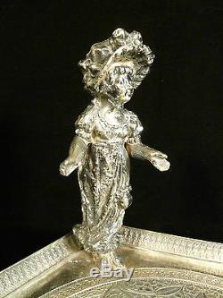 JAMES W TUFTS SILVER PLATED FIGURAL CALLING CARD TRAY With LITTLE GIRL CIRCA 1890