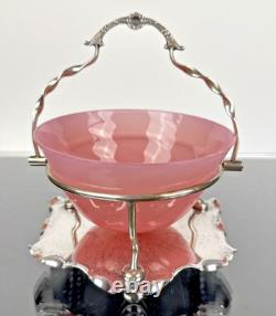 J. B. CHATTERLEY & SONS LTD EPNS Plated Sugar Basket Original Pink Glass Liner