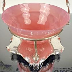 J. B. CHATTERLEY & SONS LTD EPNS Plated Sugar Basket Original Pink Glass Liner