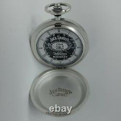 Jack Daniels Old No. 7 Silver Plated Pocket Watch, Chain And Leather Pouch Rare